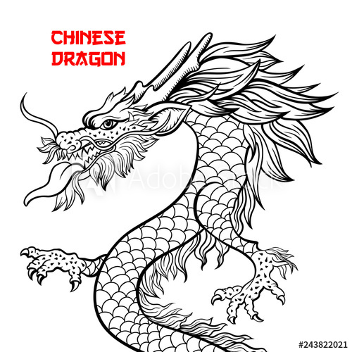 500x500 Chinese Dragon Hand Drawn Vector Illustration Mythical Creature - Dragon Hand Drawing