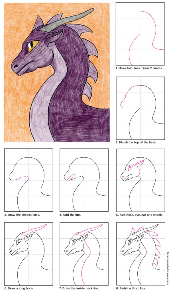 600x1024 Draw A Purple Dragon Head Art Projects For Kids - Dragon Head Drawing