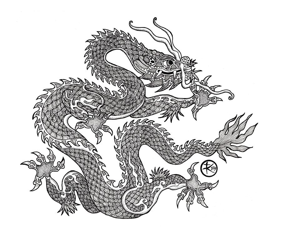 900x745 Dragon Ink Drawing - Dragon Ink Drawing