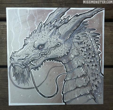 480x466 Missmonster Dragon Original Ink Drawing - Dragon Ink Drawing