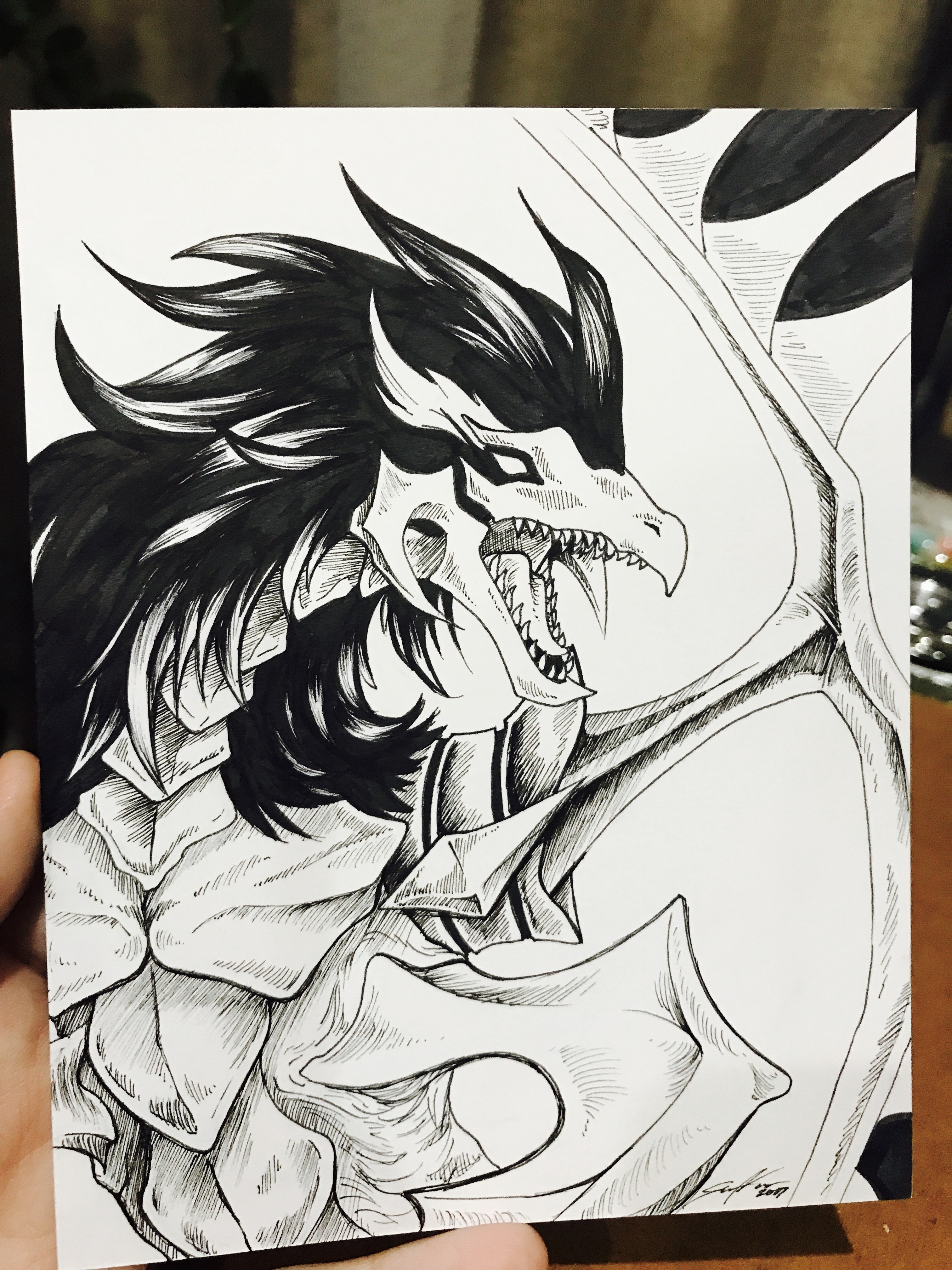 3024x4032 Black Winged Dragon Ink Drawing - Dragon Ink Drawing