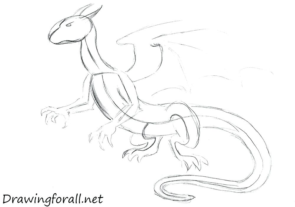 1000x703 Drawn Dragon Outline Drawing Pencil And In Color Welsh Printable - Dragon Outline Drawing