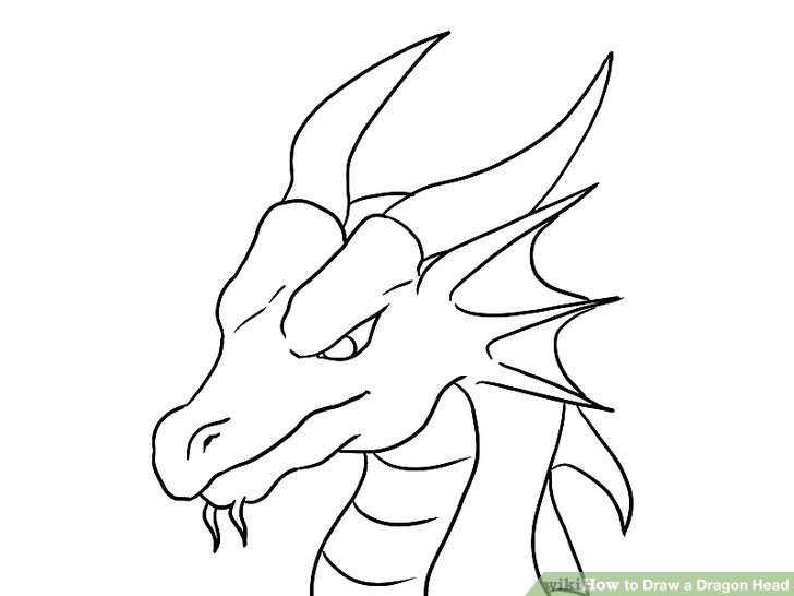 728x546 Draw A Dragon Head Step Version Dragon - Dragon Outlines For Drawing