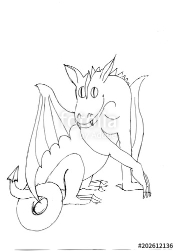 352x500 Outline Drawing Of A Winged Dragon Stock Image And Royalty Free - Dragon Outlines For Drawing