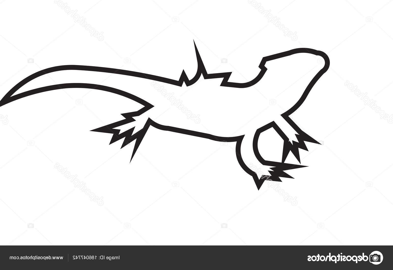 1600x1100 Best Hd Stock Illustration Bearded Dragon Silhouette Outline - Dragon Outlines For Drawing