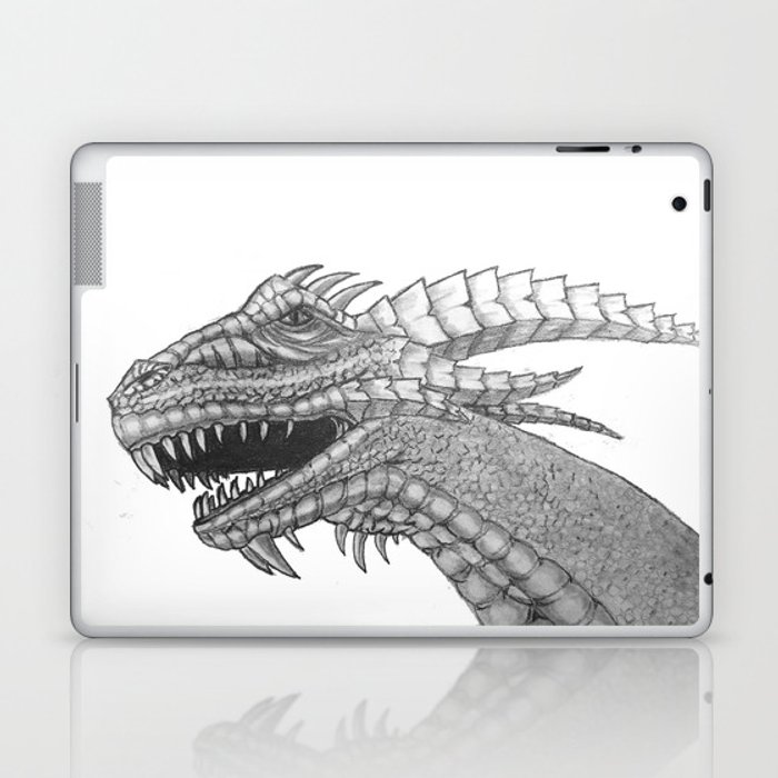 700x700 Dragon Head Pencil Drawing Black And White Laptop Ipad Skin - Dragon Pencil Drawing