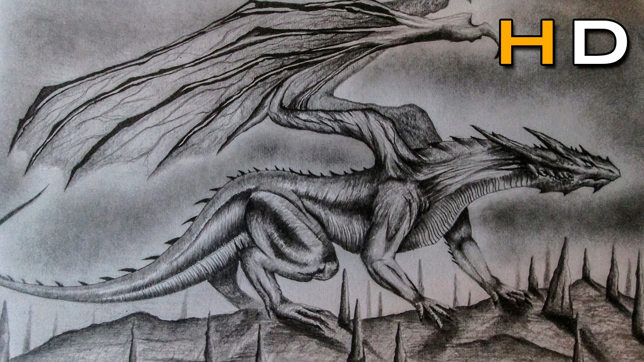 1280x720 Drawing A Realistic Dragon With Pencil - Dragon Pencil Drawing