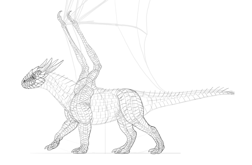 850x555 How To Draw A Dragon Step - Dragon Scales Drawing
