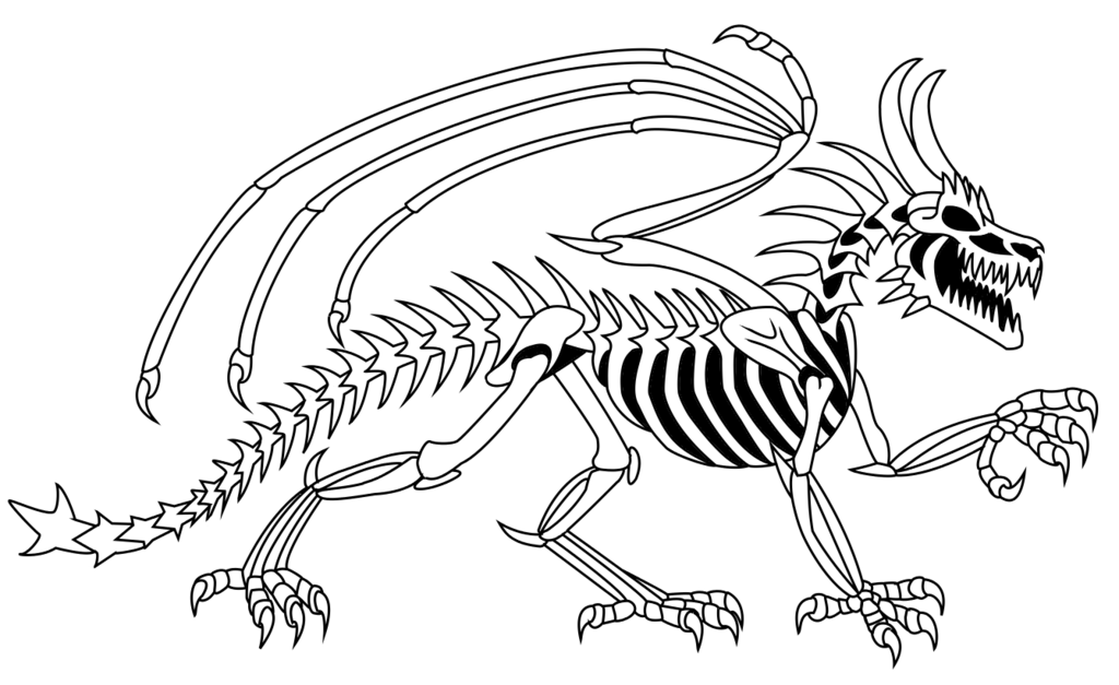 1024x627 Skeleton Dragon Coloring Pages - Dragon Skeleton Drawing