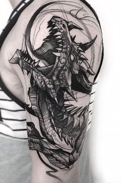 395x596 Reasons Why You Need A Sketched Tattoo Design - Dragon Tattoo Drawing