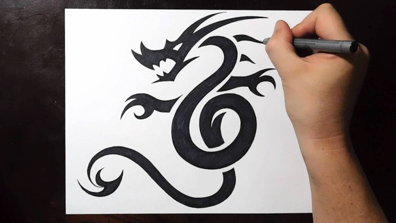 1280x720 How To Draw A Tribal Dragon Tattoo Design - Dragon Tattoo Drawing