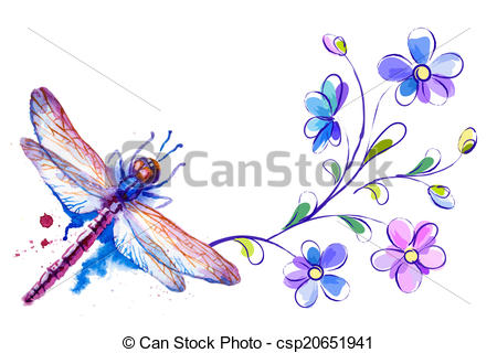 450x320 dragonfly and flowers on the white background horizontal - Dragonfly Images Drawings