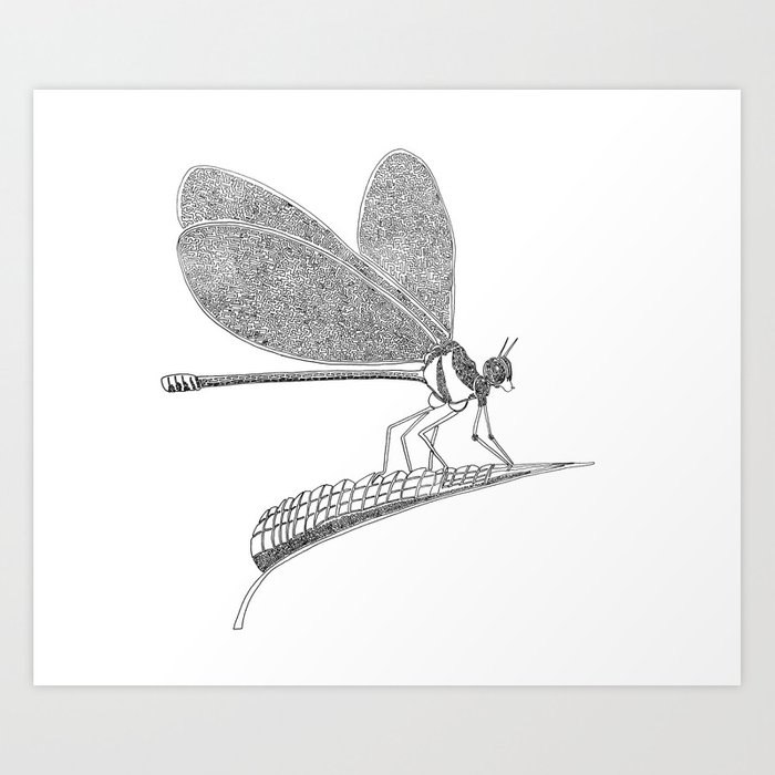 700x700 Dragonfly, One Line Drawing Art Print - Dragonfly Line Drawing