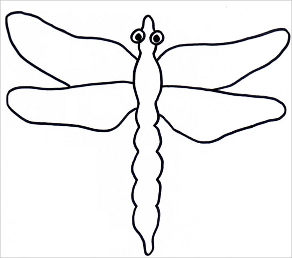 585x517 Dragonfly Templates, Crafts Colouring Pages Free Premium - Dragonfly Outline Drawing