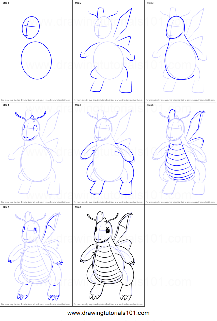 751x1110 how to draw dragonite from pokemon go printable step - Dragonite Drawing