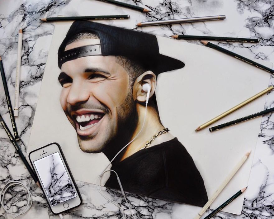 880x703 Drake Drawn With Coloured Pencils Bored Panda - Drake Drawing