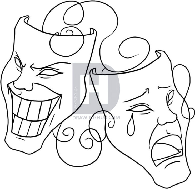 741x720 How To Draw Masks, Step - Drama Drawing