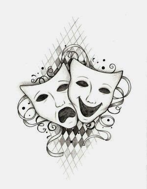 300x385 theater masks ink theater mask tattoo, drama masks, theatre tattoo - Drama Drawing