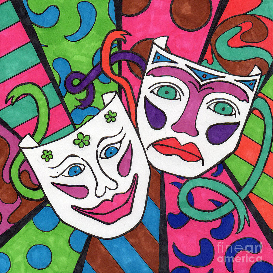 900x900 drama masks drawing - Drama Drawing