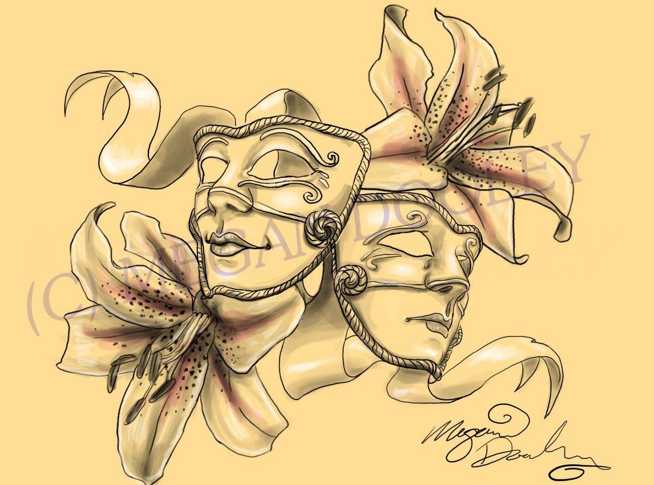 1280x949 Drama Masks Drawing At Com Free For Personal Use Dr On Flower - Drama Mask Drawing