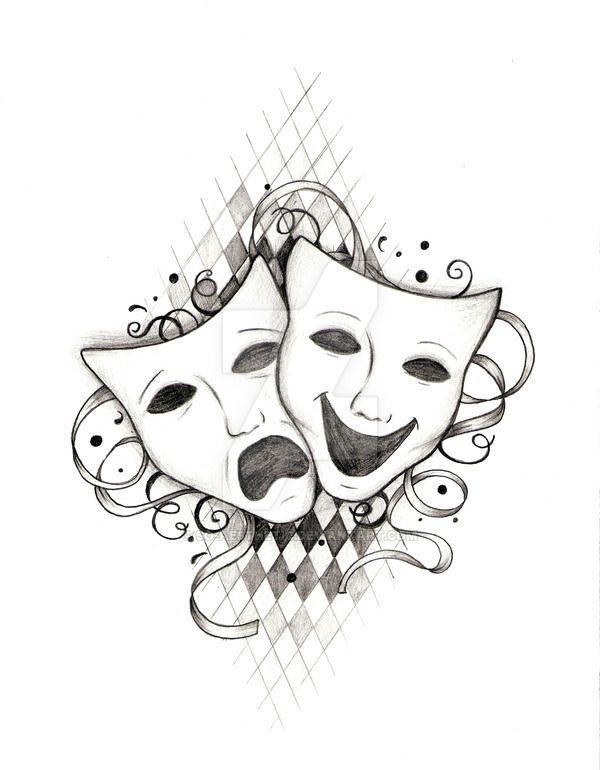 600x770 Drama Masks! Tattoo Design I Did For Someone Who Requested For One - Drama Mask Drawing