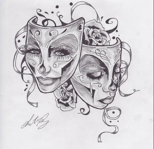492x479 Comedy Masks Tattoo Design Tattoo Ideas - Drama Mask Drawing