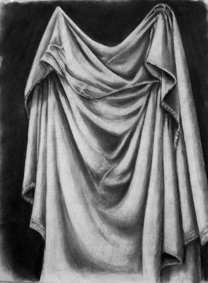 704x960 drapery study' charcoal art craft shadow drawing, value - Drapery Drawing