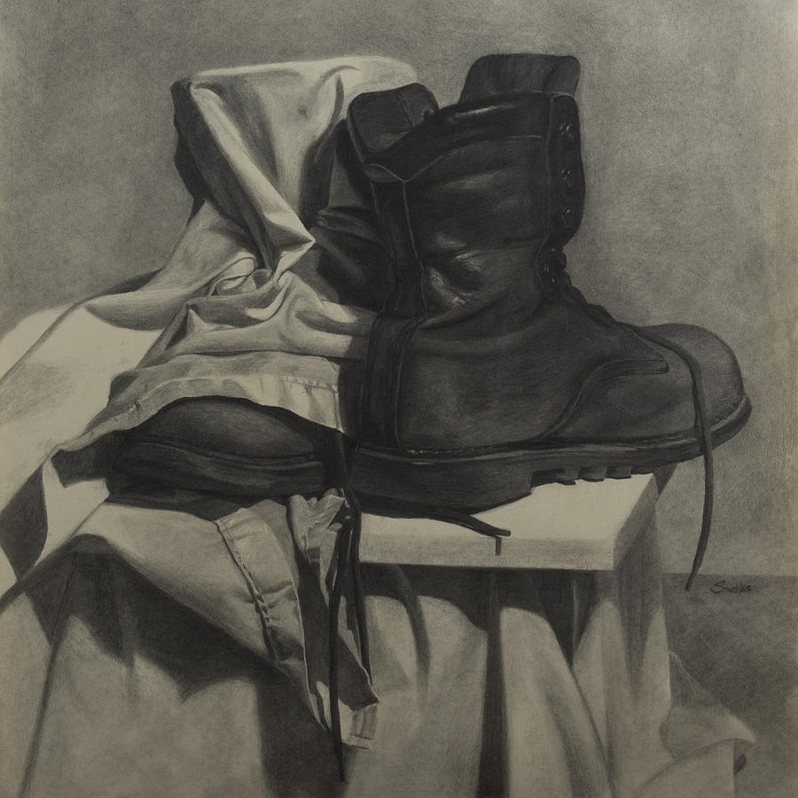 900x900 study of black boots with drapery drawing - Drapery Drawing