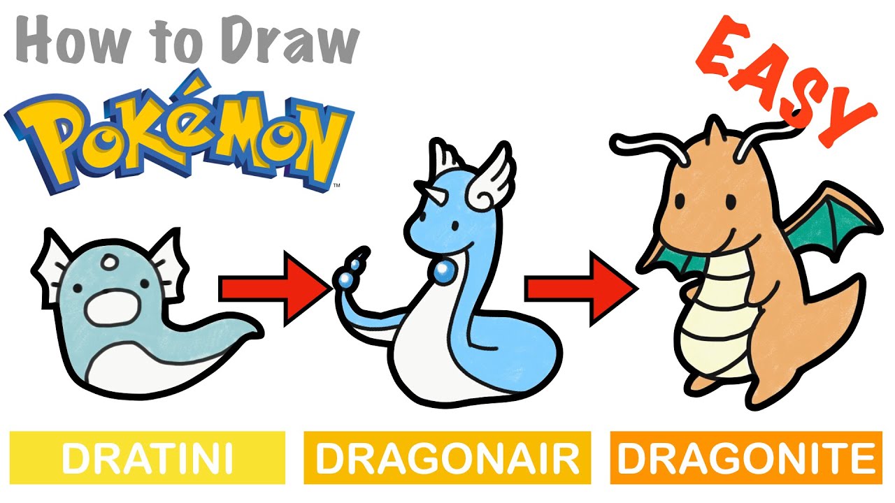 1280x720 How To Draw Dratini, Dragonair And Dragonite Pokemon Easy - Dratini Drawing