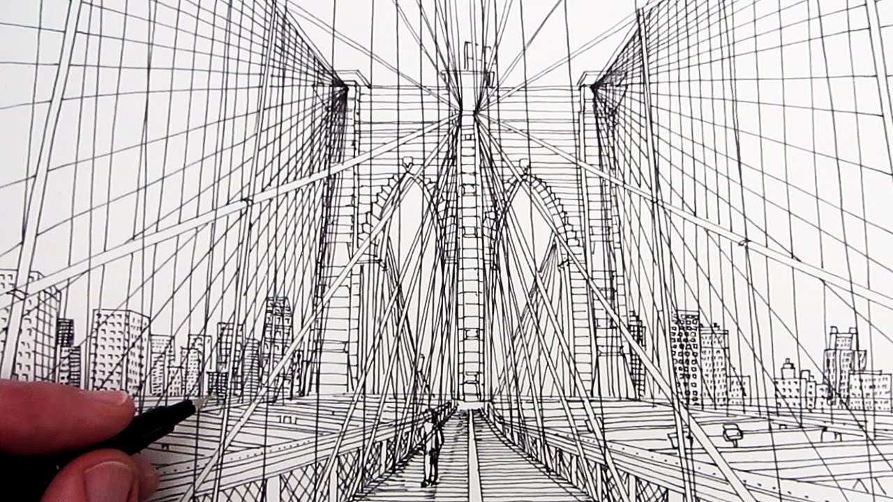 1280x720 How To Draw Brooklyn Bridge Line Drawing - Drawbridge Drawing