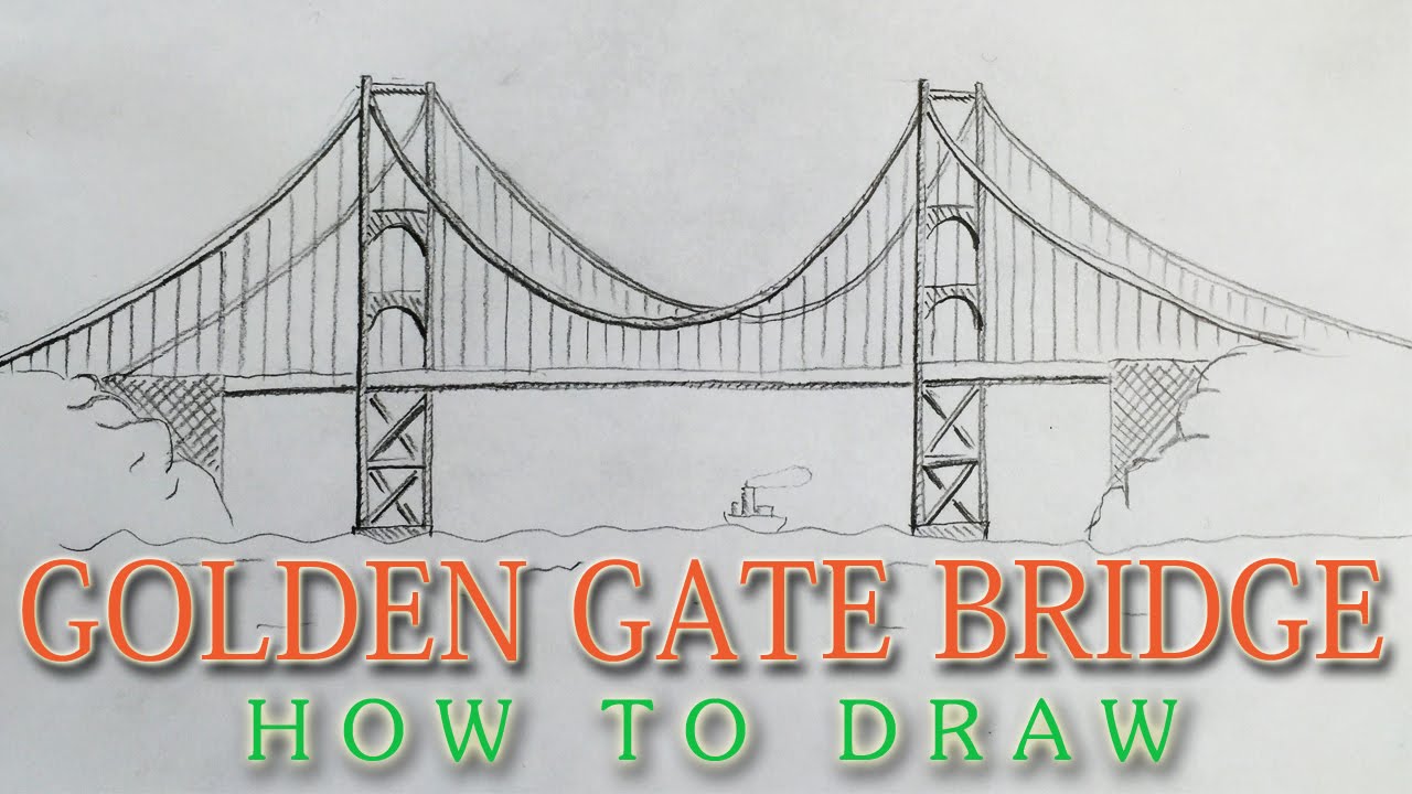 1280x720 How To Draw The Golden Gate Bridge Easy - Drawbridge Drawing