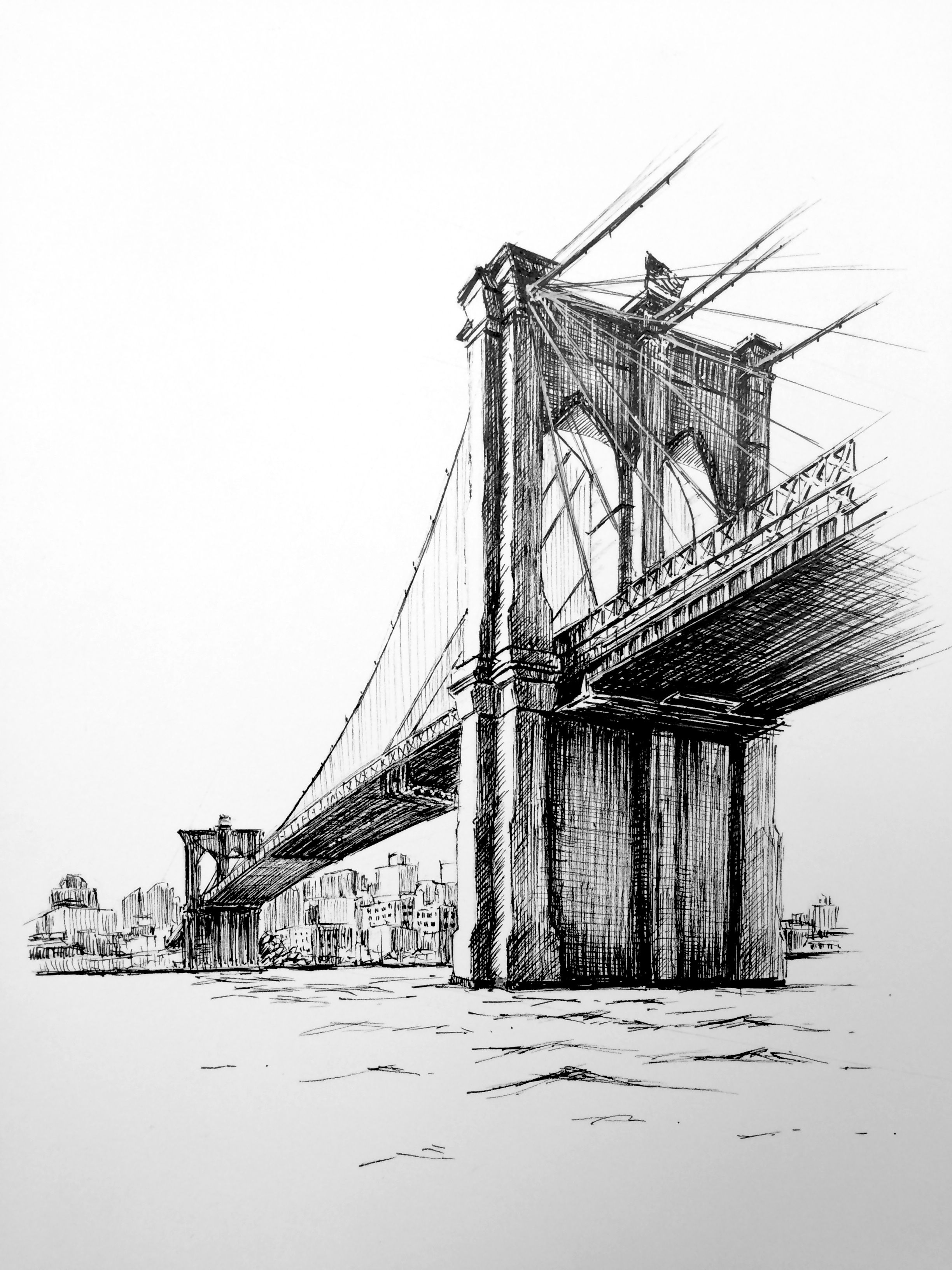 2448x3264 In This Class, You'll Learn How To Draw Brooklyn Bridge, As Part - Drawbridge Drawing