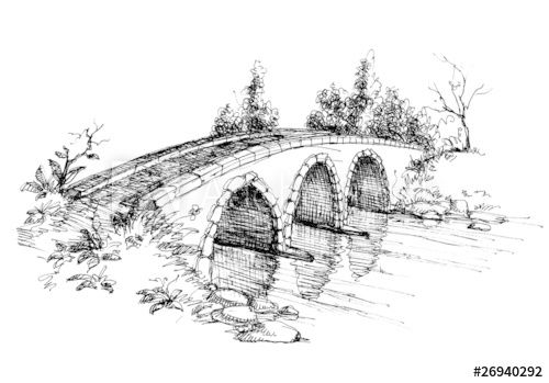 500x349 Stone Bridge Over River Sketch Bridge Sketches Business - Drawbridge Drawing