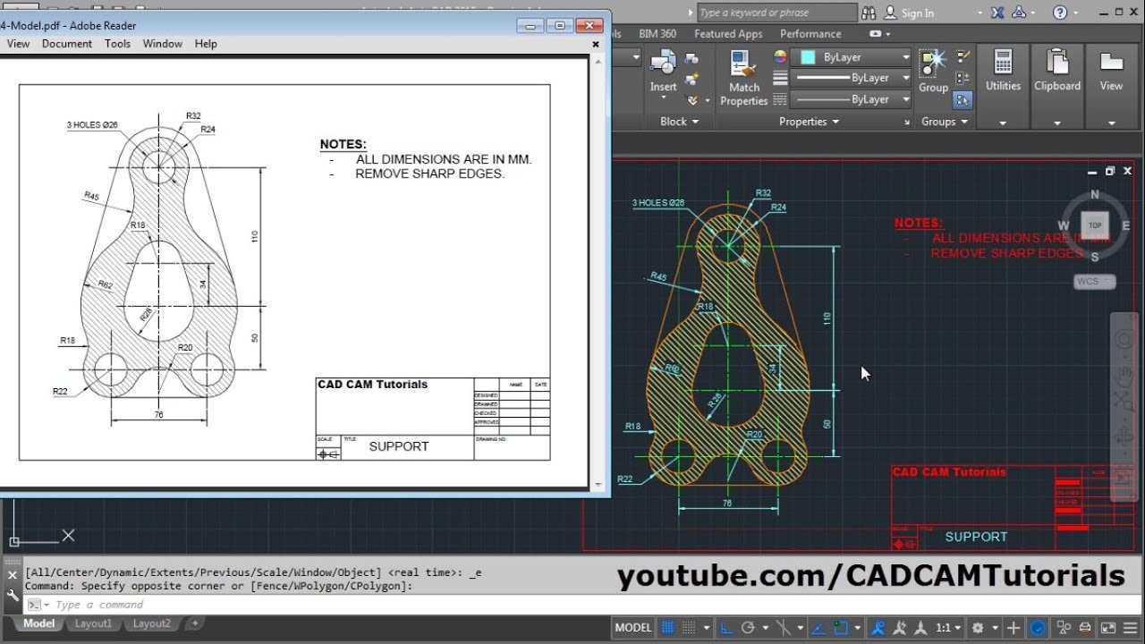 1280x720 Autocad Tutorial For Beginners Complete Drawing, Layers - Drawing 2015