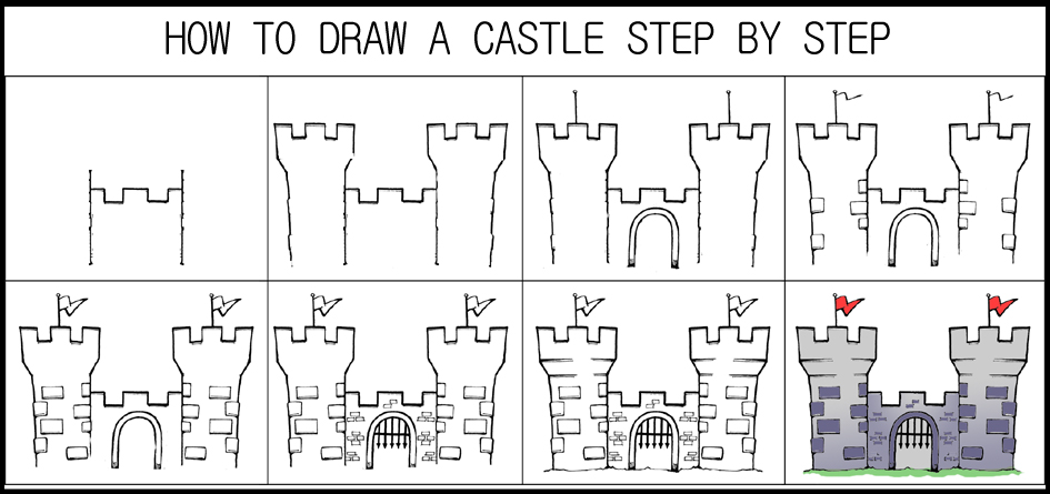 945x445 How To Draw A Castle Step - Drawing A Castle Step By Step