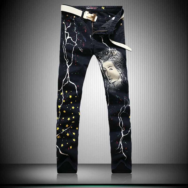 640x640 designer fashion male colored drawing straight jeans men's denim - Drawing A Five Pointed Star