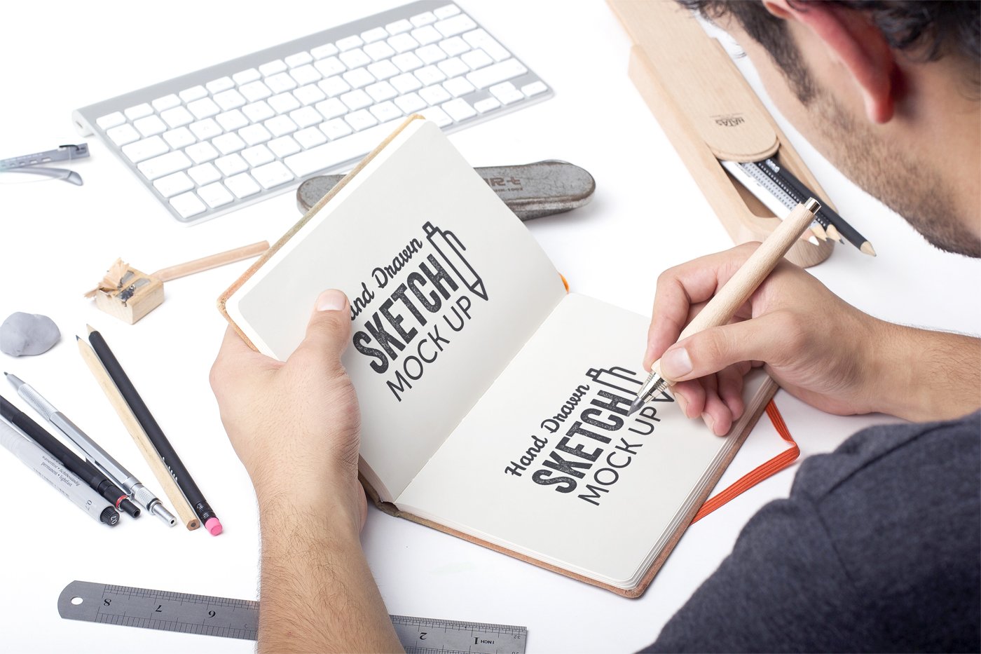 1400x933 Free Hand Drawn Sketch Mockup With A Man Drawing - Drawing A Logo Free