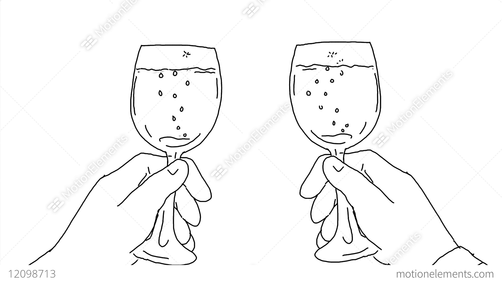 1920x1080 Hands With Wine Glass Toasting Drawing Animation Stock - Drawing Animation Video