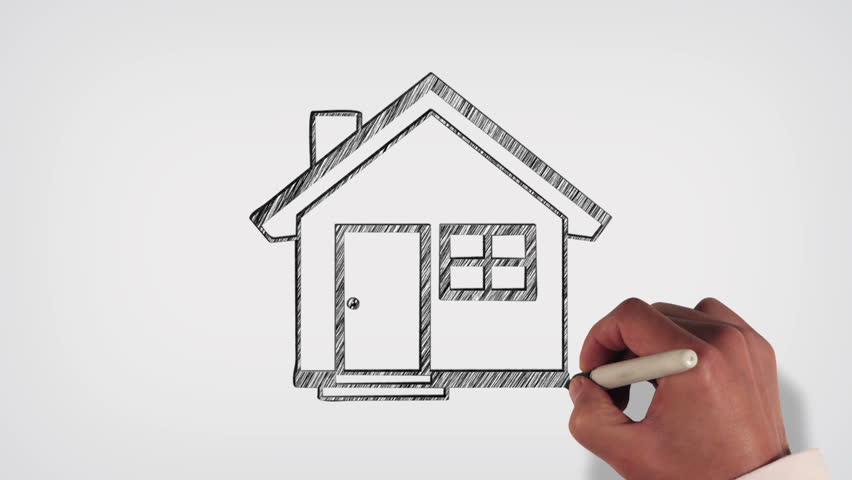 852x480 House Whiteboard Stop Motion Style Animation Stock Footage - Drawing Animation Video