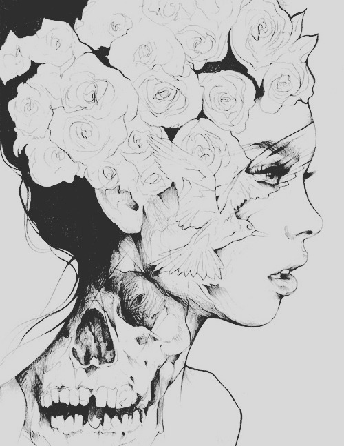 500x647 Drawing Art Hair Girl Black And White Beautiful Vintage Creative - Drawing Art Flowers