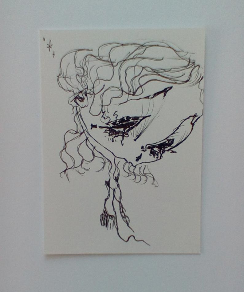 794x949 dolly original ink drawing artist trading card cute etsy - Drawing Artist Near Me