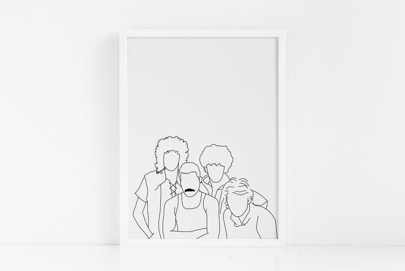 794x531 Queen Band Art Printline Drawing Of Queenfreddie Mercury Art Etsy - Drawing Band