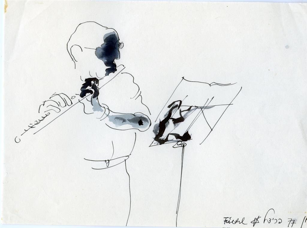 1024x762 flute player, bet daniel museums in israel - Drawing Bet