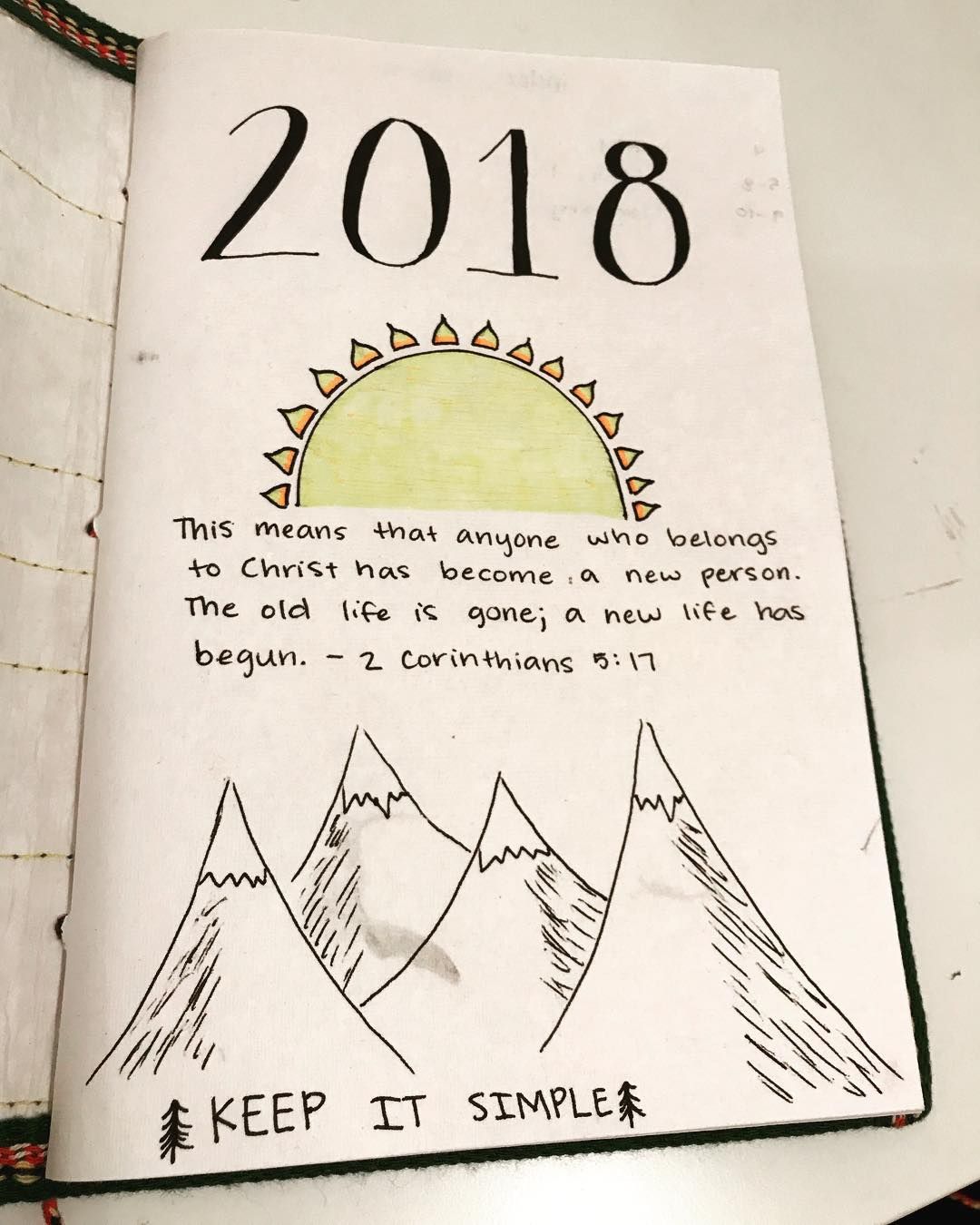 1080x1350 Bullet Journal Yearly Cover Page, Sun Drawing, Mountain Drawing - Drawing Bible
