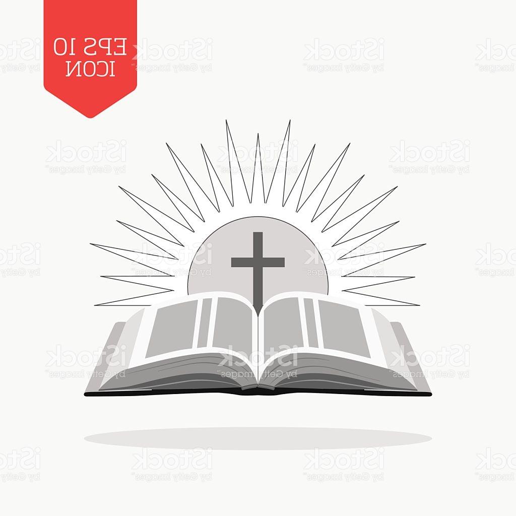 1024x1024 Best Open Bible With Sun And Cross Icon Church Logo Concept Vector - Drawing Bible