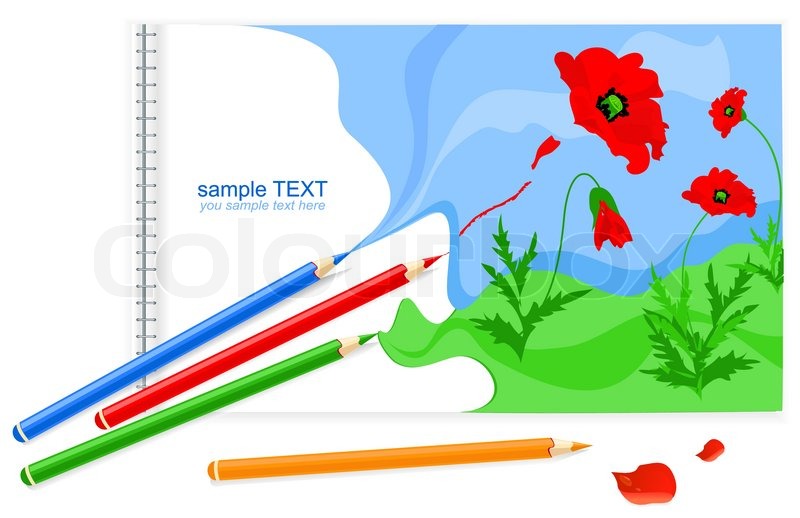 800x518 Vector Drawing Book With Poppies And Stock Vector Colourbox - Drawing Book