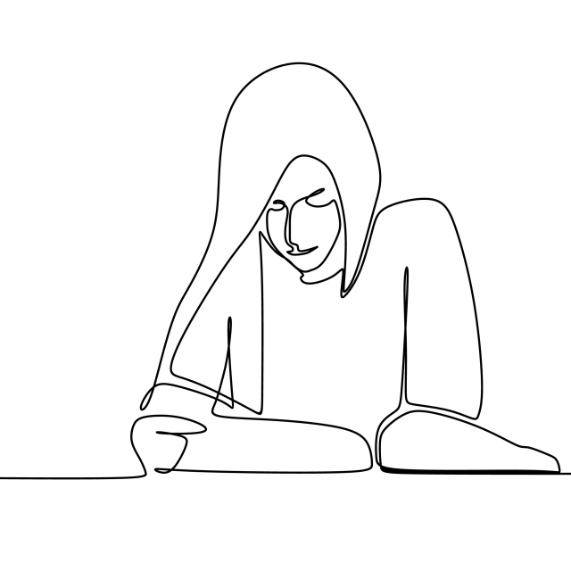 640x640 One Continuous Line Art Drawing A Girl Reading A Book, Kid - Drawing Book Download