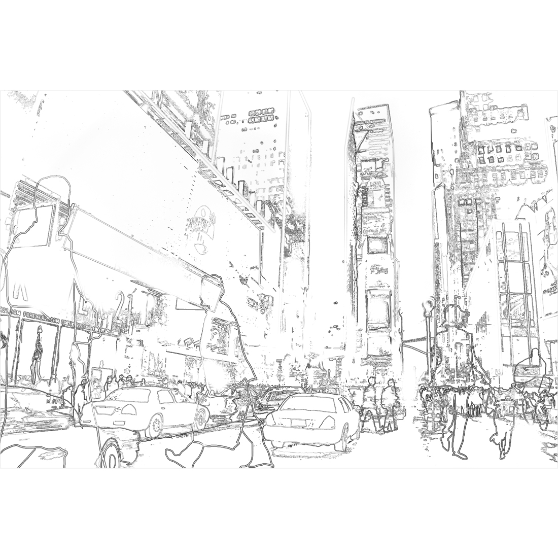 1100x1100 New York Taxis Drawing Border People, Rectangle - Drawing Border