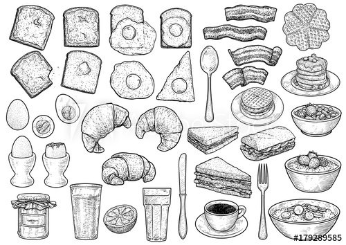 500x354 breakfast collection illustration, drawing, engraving, ink, line - Drawing Breakfast
