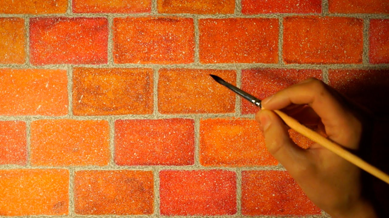 1280x720 Drawing Realistic Brick Wall In Watercolor Easy And Simple - Drawing Bricks